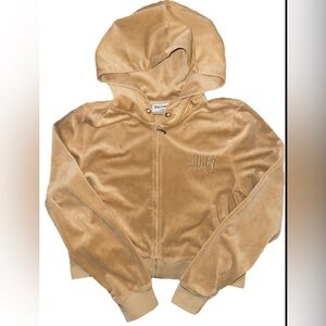 Vintage Y2k Juicy Couture Velour Jacket Large Tan Zip Up With Hood